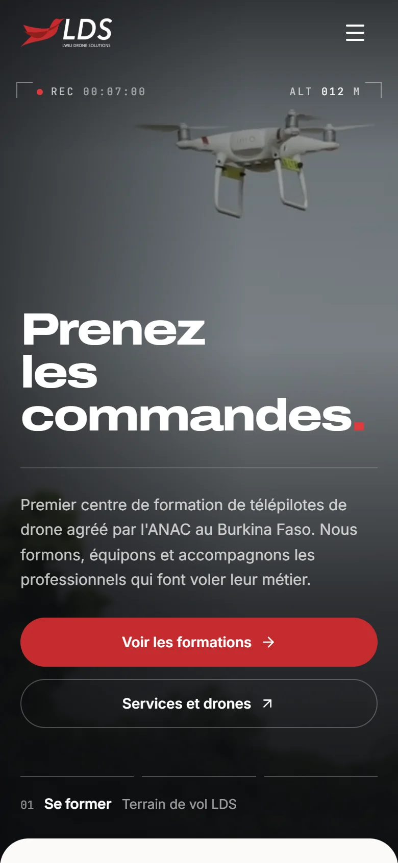 Lwili Drone Solutions home page on a phone